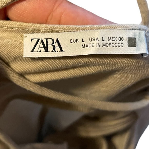 Zara Open Back Tie Full Body Long Jumpsuit in Light Tan Size: L - Picture 7 of 11